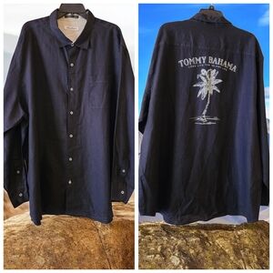 Tommy Bahama Relax Mens Shirt Black Linen Pocket Button XXXL 3X EUC